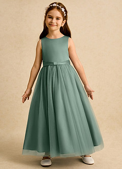Azazie Lior Flower Girl Dresses Eucalyptus Ball-Gown Pleated Tulle Dress image4