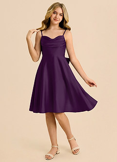 Azazie Bear Junior Grape A-Line Sweetheart Neckline Stretch Satin Dress image3