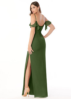 Azazie Emeralda Bridesmaid Dresses Olive Sheath Off the Shoulder Chiffon Dress image4