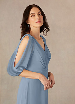 Azazie Bronwyn Mother of the Bride Dresses Dusty Blue A-Line V-Neck Ruched Chiffon Dress image3