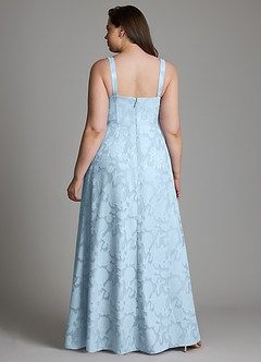 Azazie Debra Vestidos para Prova em Casa Vestido Céu Azul de Esgotamento Floral de Linha A com com Bolsos image12