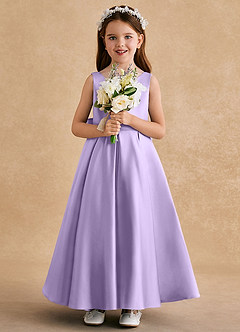 Azazie Honey Bear Flower Girl Dresses Lilac A-Line Pleated Matte Satin Dress image3