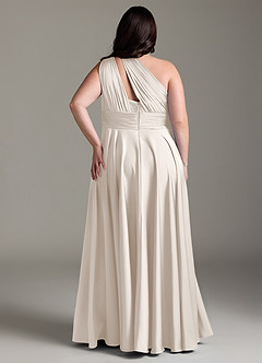 Azazie Charlize Bridesmaid Dresses White Alabaster A-Line One Shoulder Stretch Satin Dress image2