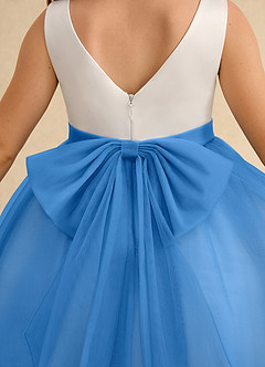 Azazie Rene Flower Girl Dresses Ivory Blue Jay A-Line Bow Tulle Dress image7