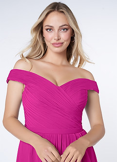 Azazie Audrianna Robes de demoiselle d'honneur Robe Trapèze Convertible en Mousseline de soie Schulterfrei gerafft Fuchsia image5