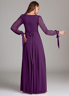 Azazie Leonia Bridesmaid Dresses Grape A-Line Long Sleeve Mesh Dress image4