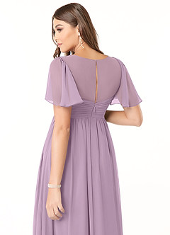 Azazie Verna Robes de demoiselle d'honneur de maternité Robe Trapèze Col V froncé Longueur ras du sol Mousseline de soie image6