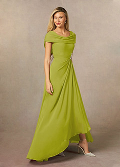 Azazie Mary vestidos de madre de la novia Vestido de Hierba De Limón de Gasa de Corte en A con Corte Lateral image4