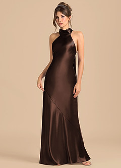 Azazie Velli Robes de demoiselle d'honneur Robe Fourreau en Satiné métallisé Col Haut Ganache image3