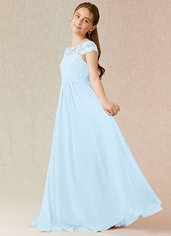 Azazie Silvermist Junior Sky Blue A-Line Pleated Chiffon Dress image5