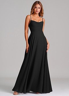 Azazie Elle Robes de demoiselle d'honneur Robe Trapèze en Mousseline de soie Plissée Noir image3