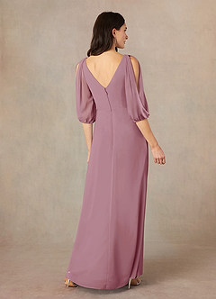 Azazie Bronwyn At-home Try On Dresses Vintage Mauve A-Line V-Neck Ruched Chiffon Dress image4