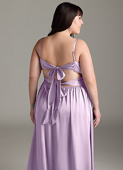 Azazie Zeya Bridesmaid Dresses Frosted Lilac A-Line Pleated Stretch Satin Dress image15