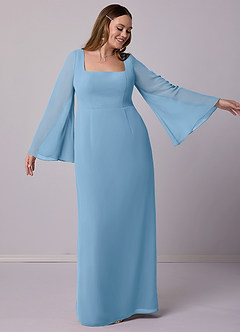 Barbie ♥ Azazie Bridesmaid Dresses Steel Blue Sheath Bow Chiffon Dress image6