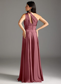 Azazie Charlize Bridesmaid Dresses Desert Rose A-Line One Shoulder Stretch Satin Dress image6