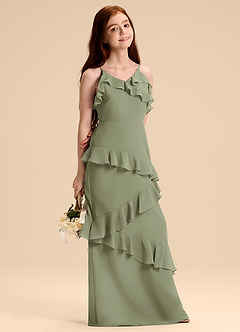 Azazie Evara Junior Pistachio A-Line Chiffon Dress image6