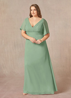 Azazie Alessa vestidos de madre de la novia Vestido de Matcha de Gasa de Corte En A con Cuello en V plisado image9