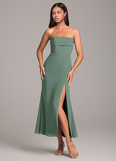 Azazie Saige Bridesmaid Dresses Eucalyptus Sheath Off the Shoulder Chiffon Convertible Dress image6