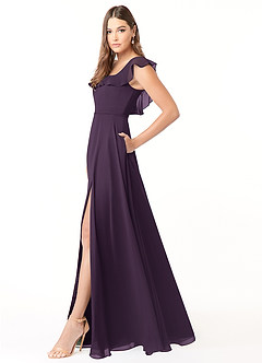 Azazie Jinny Brautjungfernkleider A-Linie Quadratischer Ausschnitt Gerüscht Chiffon Kleid Pflaume image3