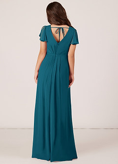 Azazie Peony Junior Robe Trapèze en Mousseline de soie Plissée Bleu Encre image2