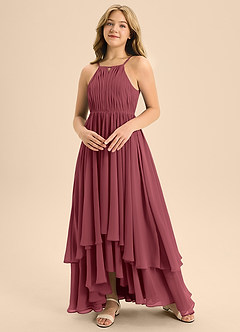 Azazie Elliora Junior Merlot A-Line Pleated Chiffon Dress image4
