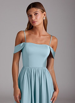 Azazie Calianna Robes de demoiselle d'honneur Robe Trapèze Convertible en Satin extensible Épaule décolletée Bleu Maussade image2