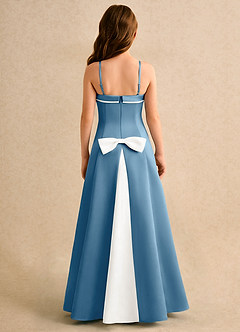 Azazie Izel Girls Formal Flower Girl Dresses Ivory Steel Blue A-Line Pleated Matte Satin Dress image7