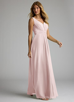 Azazie Gina Bridesmaid Dresses Blushing Pink A-Line V-Neck Pleated Chiffon Dress image4