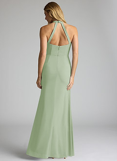 Azazie Galicia Kleider zum Anprobieren zu Hause Meerjungfrau-Linie Halter Gefaltet Stretch-Chiffon Kleid Staubiger Salbeigrün image4