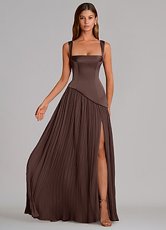 Azazie Stephanie Bridesmaid Dresses Ganache A-Line Pleated Stretch Satin Dress image4