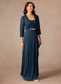 Azazie Ainsling Mother of the Bride Dresses Dark Navy A-Line Square Neckline Lace Chiffon Dress image13