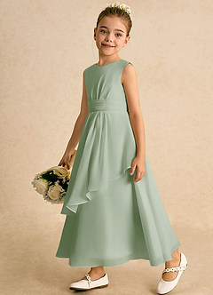 Azazie Edelweiss Flower Girl Dresses Dusty Sage A-Line Pleated Chiffon Dress image5