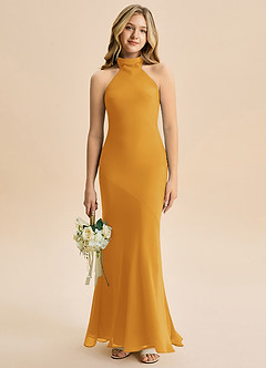 Azazie Velli Junior Butterscotch Mermaid High Neck Chiffon Dress image1