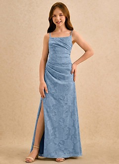 Azazie Cannoli Girls Formal Flower Girl Dresses Powder Blue A-Line Pleated Floral Burnout Dress image5