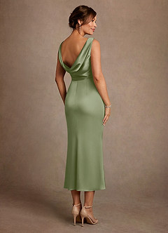 Azazie Mazhe Mother of the Bride Dresses Pistachio A-Line Pleated Stretch Satin Dress image2