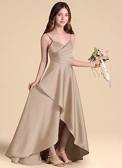 Azazie Prisha Junior Linia A Pofałdowany Satyna elastyczna Długość podłogi Młodsza druhna Sukienka image8