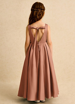 Azazie Pepper 플라워 걸 드레스 A라인 주름진 매트 새틴 발목 길이 드레스 image7