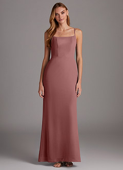 Azazie Tayla Bridesmaid Dresses Desert Rose Sheath Square Neckline Chiffon Dress image1