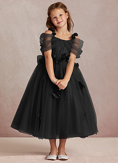 Azazie Shaylee Flower Girl Dresses Black A-Line Off the Shoulder Tulle Dress image1