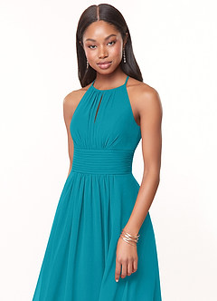 Azazie Bonnie Bridesmaid Dresses Jade A-Line Keyhole Ruched Chiffon Dress image5