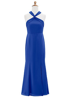 Azazie Rue Junior Robe Sirène en Mousseline de soie Fente Latérale Bleu Roi image6