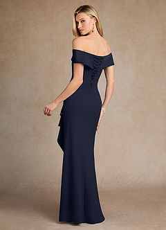 Azazie Laredo Mother of the Bride Dresses Dark Navy Mermaid Off the Shoulder Stretch Crepe Dress image3