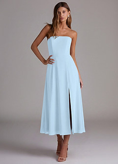 Azazie Wren 신부 들러리 드레스 A라인 스트랩리스 쉬폰 티 길이 드레스 image4