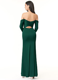 Azazie Hallie Bridesmaid Dresses Emerald Sheath Off-The-Shoulder Long Sleeve Stretch Satin Convertible Dress image4