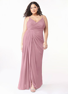 Azazie Evalin Final Sale Vintage Mauve A-Line V-Neck Pleated Mesh Dress image7