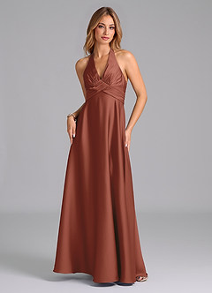 Azazie Tessie Bridesmaid Dresses Auburn A-Line Pleated Stretch Satin Dress image6