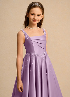 Azazie Mochi Girls Formal vestidos de niña de las flores Vestido de Glicinia de Satin Mate de Corte Princesa con Plisado image7