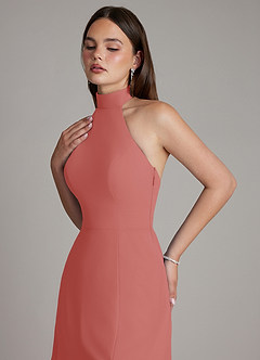 Azazie Myra Brautjungfernkleider Eine Linie Hoher Kragen Chiffon Kleid Antike Rose image3