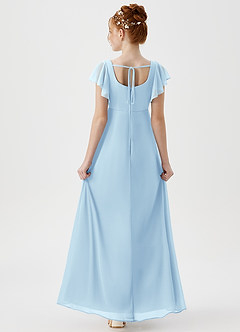 Azazie Bondi Junior Sky Blue A-Line Side Slit Mesh Dress image2