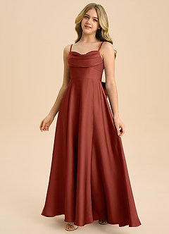 Azazie Bear Junior Klä av A-Line i Stretch Satin Älskling Halsringning image4